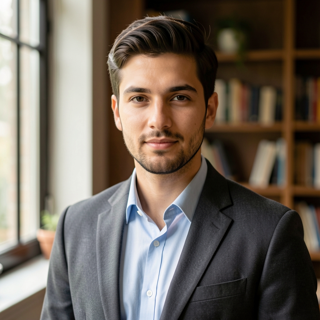 Editorial portrait of Tobias Coverdale, contributing writer, quiet workspace setting, natural light